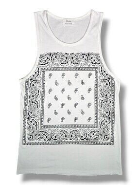 White Black Paisley Bandana Graphic Tank Top Casual Streetwear Y2K 2000s Small